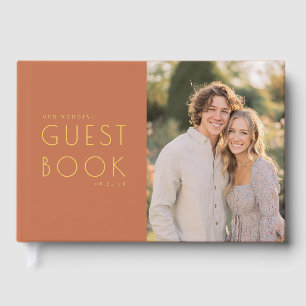 Joyful Terracotta Minimalist Photo Guest Book