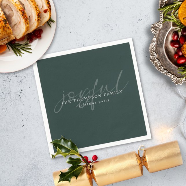 Joyful Text Overlay Name Christmas Green Napkin (Creator Uploaded)