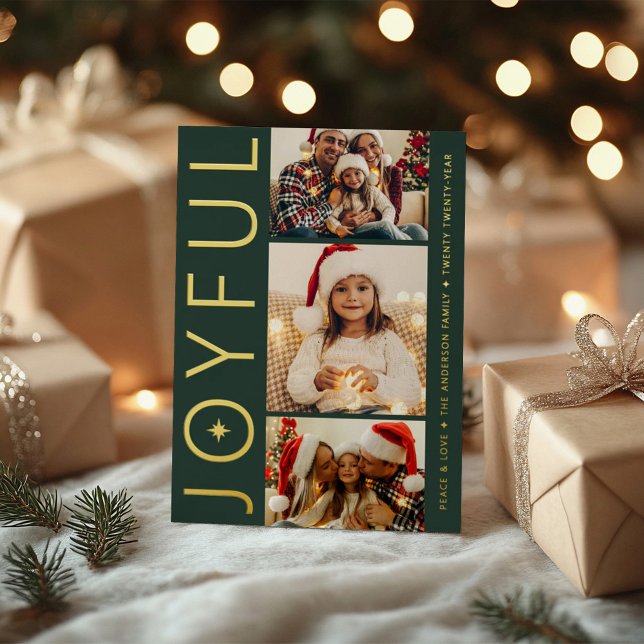 Joyful Three Photo Dark Green with Gold (Creator Uploaded)