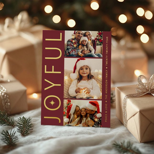 Joyful Three Photo Merlot Red Gold (Creator Uploaded)