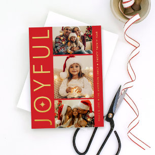 Joyful Three Photo Red with Gold