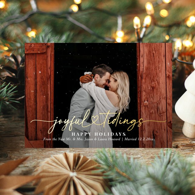 Joyful Tidings Real Foil Newlyweds Holiday Card (Creator Uploaded)