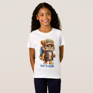 Joyful Tiger Cub with Backpack and drinking T-Shirt
