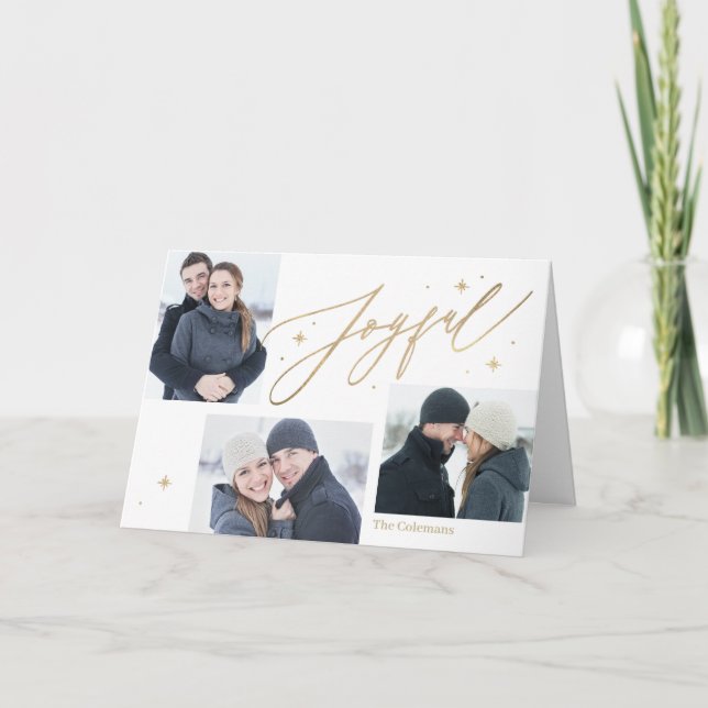 Joyful Times 3 Photos Holiday Card (Front)