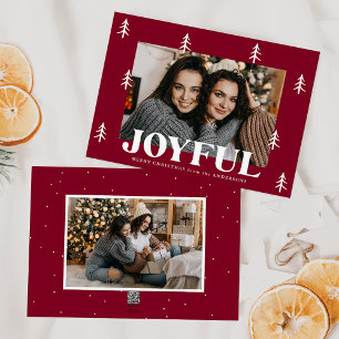 Joyful Trees Burgundy 2 Photo Holiday Card