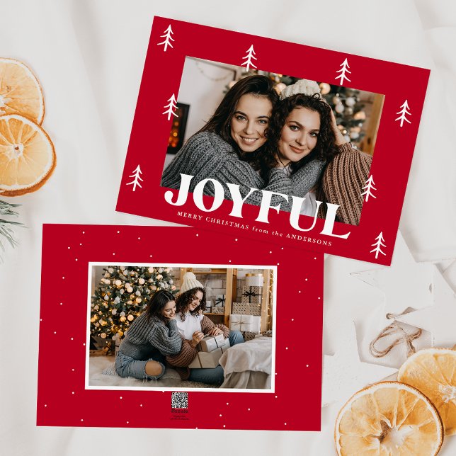 Joyful Trees Red 2 Photo Holiday Card (Creator Uploaded)
