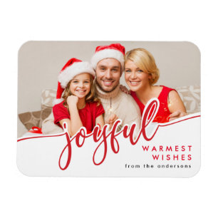 JOYFUL - Trendy Red White Christmas Holiday Photo Magnet