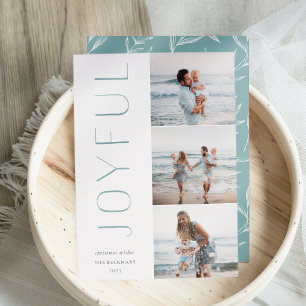 Joyful Trio   Modern 3 Photo Collage Holiday Card