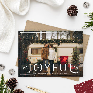 Joyful Twinkle Lights and Stars Wine Red Photo Holiday Card
