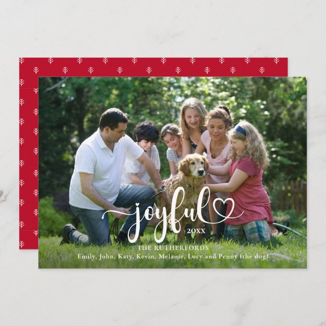 Joyful Two Photo Script Christmas Holiday Card (Front/Back)