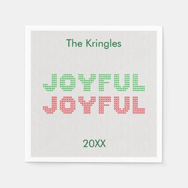 Joyful Typography Christmas Sweater Napkin (Front)