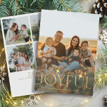 Joyful typography modern photo collage Christmas Holiday Card<br><div class="desc">Simple minimalist modern custom Christmas holiday card template with faux gold Joyful typography with stars,  five photos,  family name,  and your text. Easy to personalise on both sides!</div>