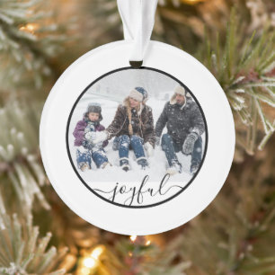 Joyful Typography Photo Personalised Christmas Ornament