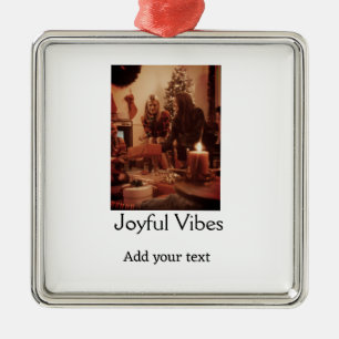 Joyful Vibes add family Christmas photo name simpl Metal Tree Decoration