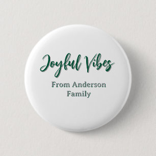 Joyful vibes christmas green holiday family name 6 cm round badge