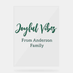 Joyful vibes christmas green holiday family name acrylic sign