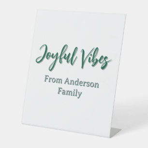 Joyful vibes christmas green holiday family name pedestal sign