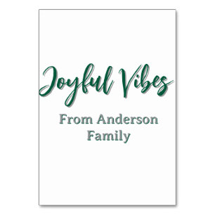 Joyful vibes christmas green holiday family name table number