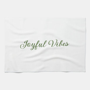 Joyful vibes christmas green holiday family name tea towel