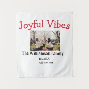Joyful vibes Christmas holidays family photo gifts Tapestry