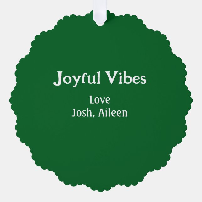 Joyful Vibes green Christmas holidays love family Tree Decoration Card (Front)