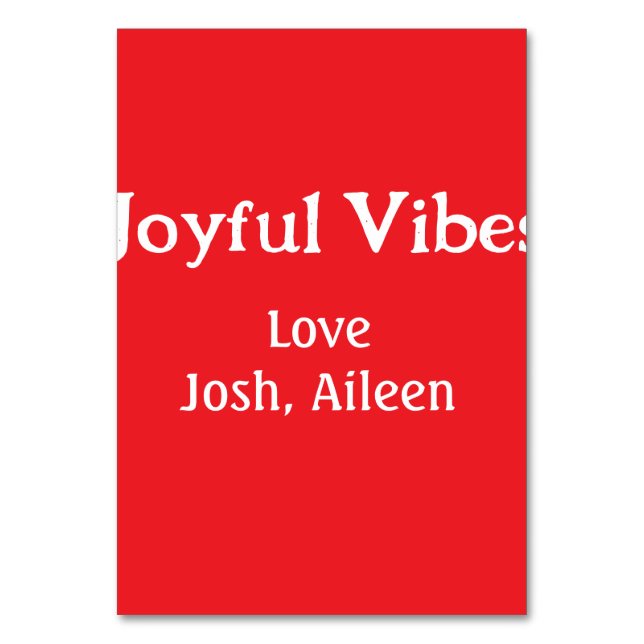 Joyful Vibes red Christmas holidays love family si Table Number (Front)