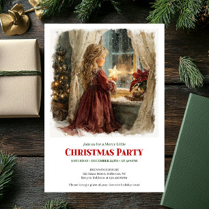 Joyful Victorian Little Girl Awaiting Santa Print  Invitation