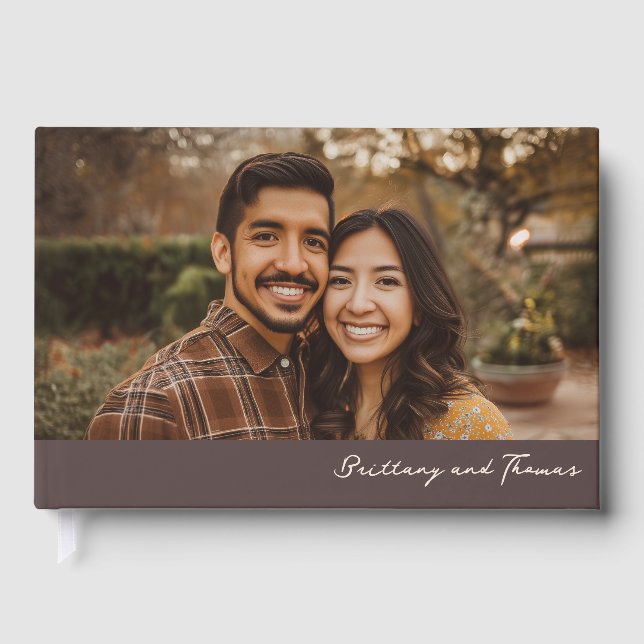 Joyful Warm Brown Photo Guest Book (Front)