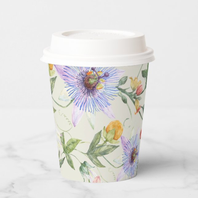 Joyful Watercolor Botanical Floral Citrus Pattern Paper Cups (Left)