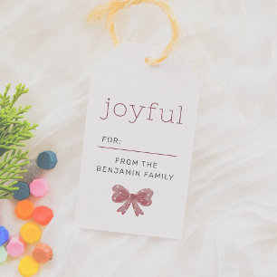 Joyful   Watercolor Bow Modern Christmas Gift Tags