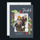 Joyful watercolor floral and foliage christmas holiday card<br><div class="desc">Joyful watercolor floral and foliage christmas Holiday card. Beautiful watercolour painted foliage and modern script text. Part of a collection.</div>