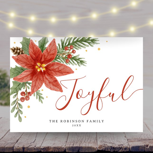 Joyful Watercolor Poinsettia Floral Christmas Holiday Card (Creator Uploaded)