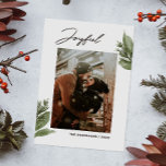 Joyful. Watercolor winter floral Christmas photo Holiday Card<br><div class="desc">"Joyful" Christmas card with watercolor pine and floral botanical for winter holiday. Please contact me if you need additional items.</div>