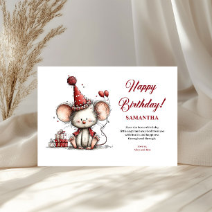 Joyful whimsical mouse watercolor kids greeting 