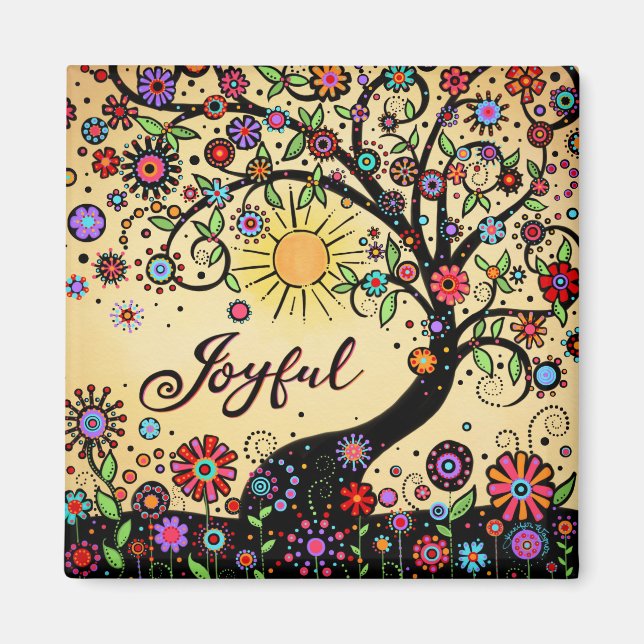 Joyful Whimsical Trendy Colourful Tree Inspiring Magnet (Front)