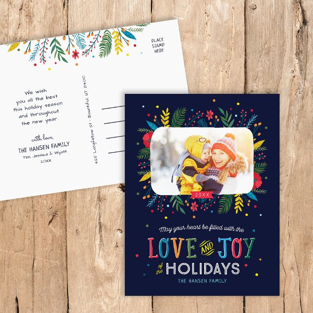 Joyful Whimsy Holiday Photo Postcard (Creator Uploaded)
