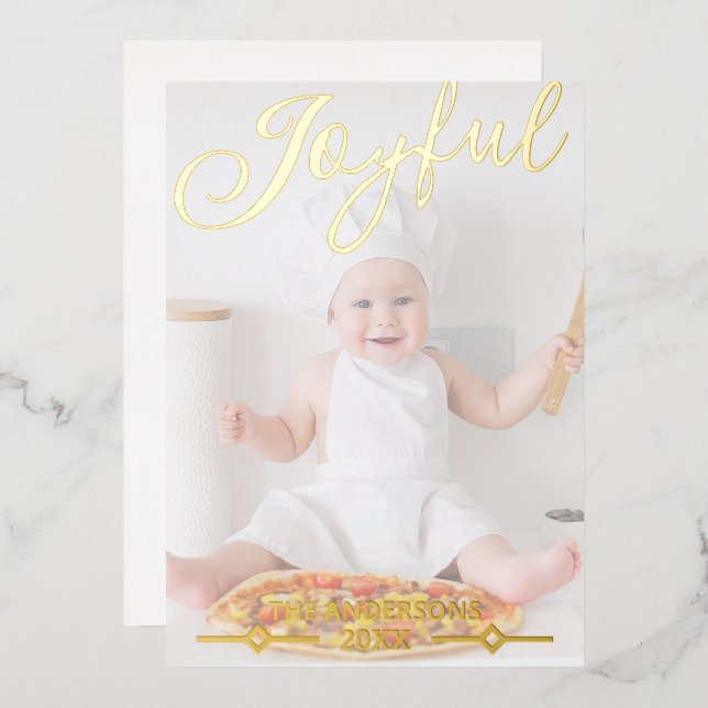 Joyful White Photo Overlay Chic Gold (Front/Back)