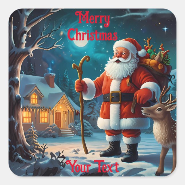 Joyful winter Christmas celebration scene Square Sticker (Front)