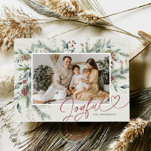 Joyful Winter Watercolor Christmas Photo Card