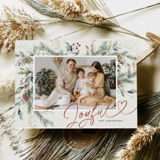 Joyful Winter Watercolor Christmas Photo Card