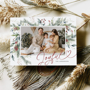Joyful Winter Watercolor Christmas Photo Card