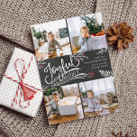 Joyful Wish | Christmas Photo Collage Card<br><div class="desc">Beautiful typography based holiday photo card features four of your favourite square family photos in a collage layout. "Joyful Wishes" appears in the centre in white hand lettered typography on a charcoal grey chalkboard background accented with white sketched leaves and red holly berries. Customise with your personal greeting, family names...</div>