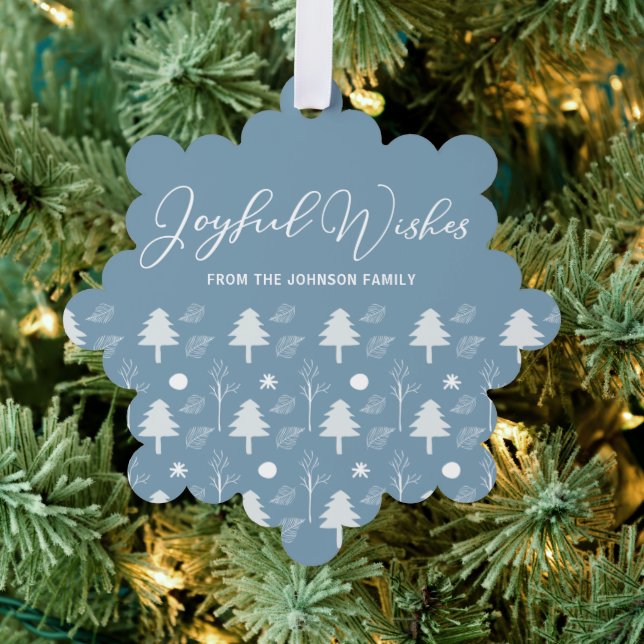 Joyful Wishes Beautiful Blue Custom Christmas Tree Decoration Card (Insitu (Tree))