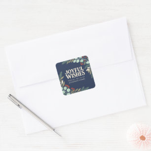 Joyful Wishes Botanical Corporate Holiday Square Sticker
