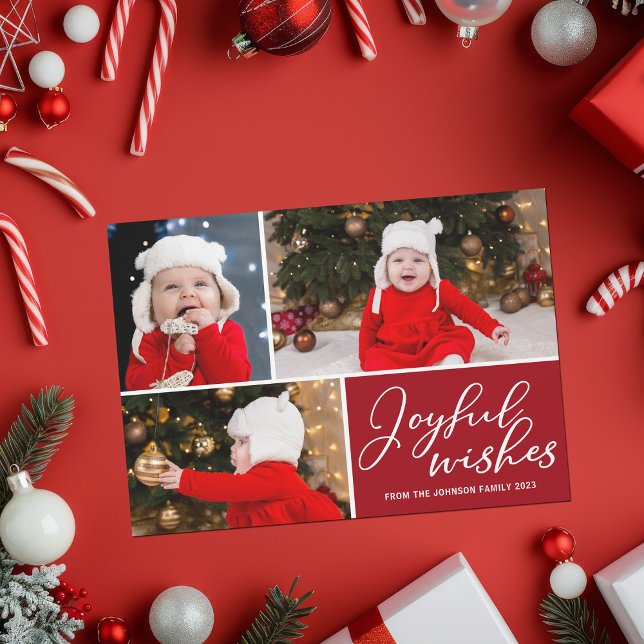 Joyful Wishes Festive Red Christmas 3 Photo Magnet (Creator Uploaded)
