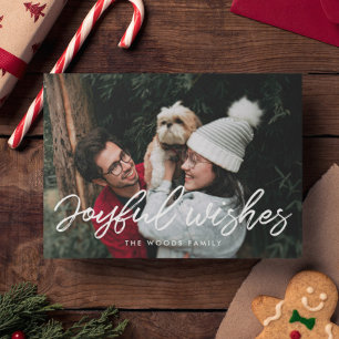 Joyful Wishes Modern Inspirational Photo Holiday Card