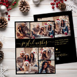 Joyful Wishes Script 5 Photo Collage Christmas  Holiday Card<br><div class="desc">Modern Simple Elegant Calligraphy Black and Gold 5 Photo Collage Joyful Wishes Script Christmas Holiday Card. This festive, minimalist, whimsical five (5) photo holiday greeting card template features a pretty grid photo collage and „Joyful Wishes” greeting text is written in a beautiful hand lettered swirly swash-tail typography or calligraphy script...</div>