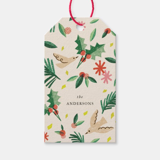 Joyful Woodland Bird Christmas Holiday Gift Tag (Front)