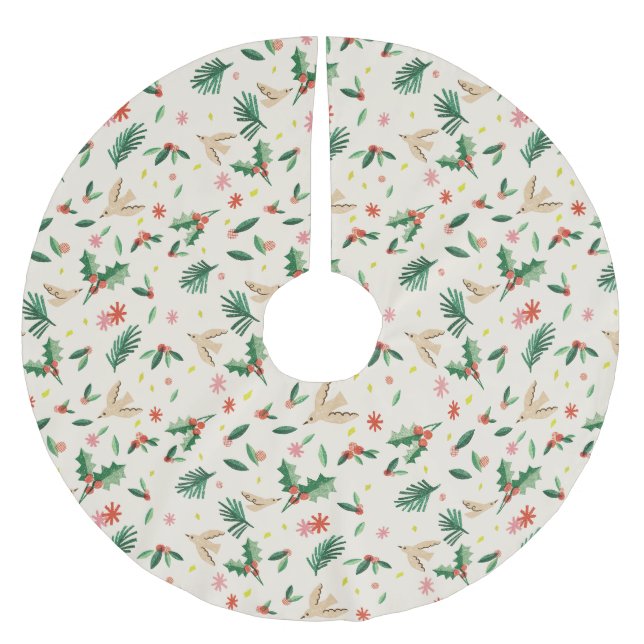 Joyful Woodland Bird Christmas Tree Skirt (Front)