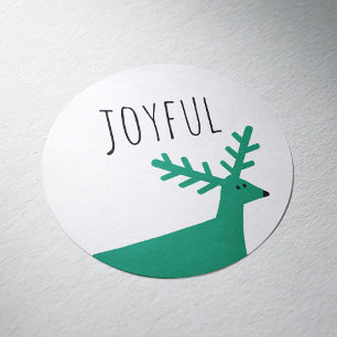 Joyful Woodland Reindeer   Green Nordic Christmas Classic Round Sticker